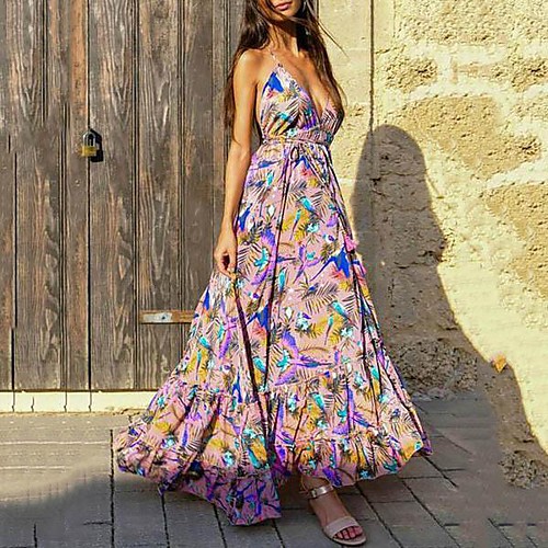 

2021 spring and summer foreign trade european and american women's clothing amazon new deep v sling dress waist mid-length skirt