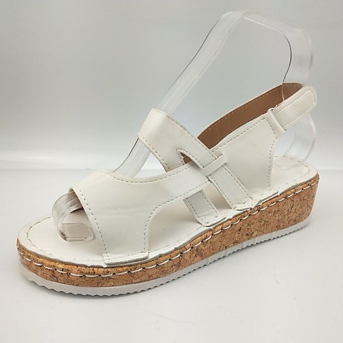 

Women's Sandals Wedge Sandals Chunky Heel Round Toe PU Color Block White Black Dark Blue