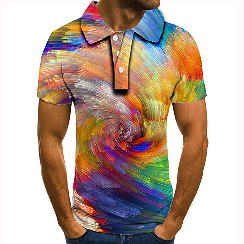 

Men's Golf Shirt Tennis Shirt 3D Print Gradient Graphic Prints Button-Down Short Sleeve Street Tops Casual Fashion Cool Rainbow / Sports