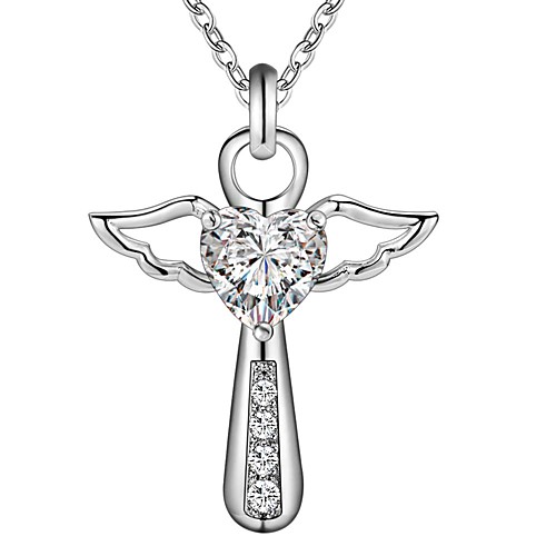 

Cross Heart Pendant Necklace Precious Fashion Zircon Copper Silver Plated White Purple 45 cm Necklace Jewelry 1pc For Christmas Halloween Party Evening Street Gift