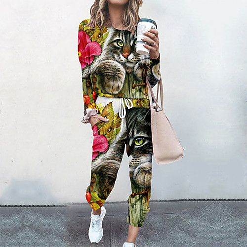 

Women's Basic Streetwear Floral Print Vacation Casual / Daily Two Piece Set Tracksuit T shirt Pant Loungewear Jogger Pants Drawstring Print Tops