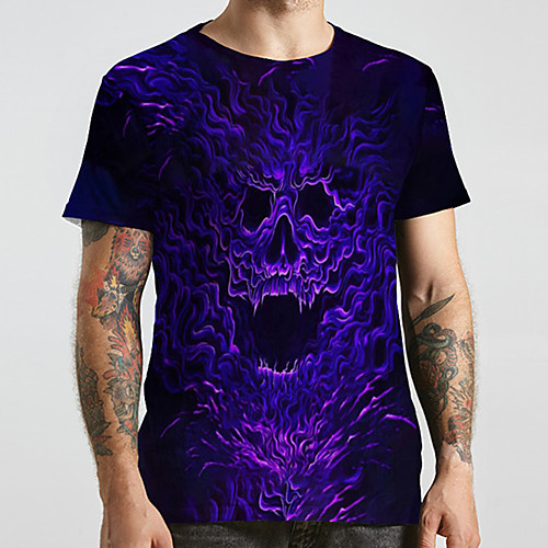 

Men's Unisex Tee T shirt Shirt 3D Print Graphic Prints Skull Plus Size Print Short Sleeve Casual Tops Fashion Designer Big and Tall Round Neck Purple / Sports / Summer