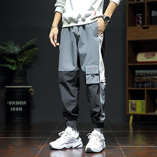 

Men's Cargo Casual Tactical Cargo Pants Color Block Deep Blue Gray