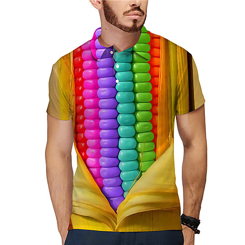 

Men's Golf Shirt 3D Print Rainbow Graphic Prints Button-Down Print Short Sleeve Daily Tops Casual Designer Big and Tall Rainbow / Summer