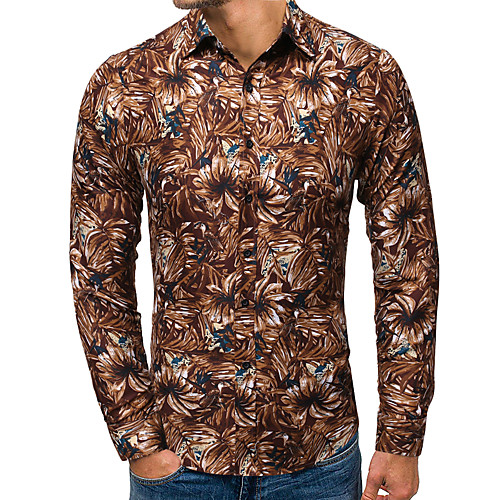 

Men's Shirt Other Prints Plants Print Long Sleeve Casual Tops Khaki