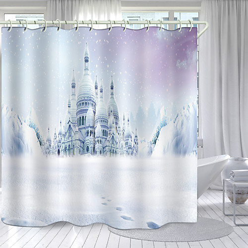 

White Castle Digital Printing Shower Curtain Shower Curtains Hooks Modern Polyester New Design 72 Inch