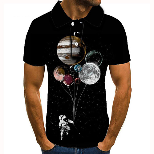 

Men's Golf Shirt Tennis Shirt 3D Print Graphic Prints Astronaut Interstellar Button-Down Short Sleeve Street Tops Casual Fashion Cool Black / Sports