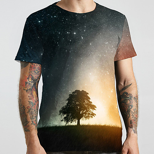 

Men's Unisex Tee T shirt 3D Print Galaxy Graphic Prints Plus Size Print Short Sleeve Casual Tops Basic Designer Big and Tall Black