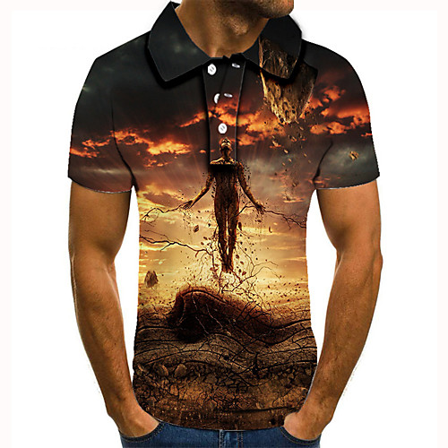

Men's Golf Shirt Tennis Shirt 3D Print Graphic Prints Human Button-Down Short Sleeve Street Tops Casual Fashion Cool Brown / Sports