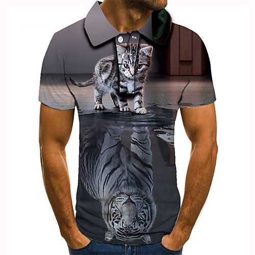 

Men's Golf Shirt 3D Print Cat Animal Button-Down Short Sleeve Street Tops Casual Fashion Cool Gray / Sports