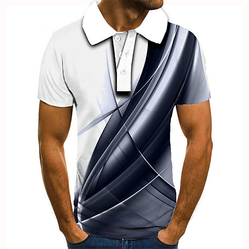 

Men's Golf Shirt Tennis Shirt 3D Print Graphic Prints Linear Button-Down Short Sleeve Street Tops Casual Fashion Cool White / Sports