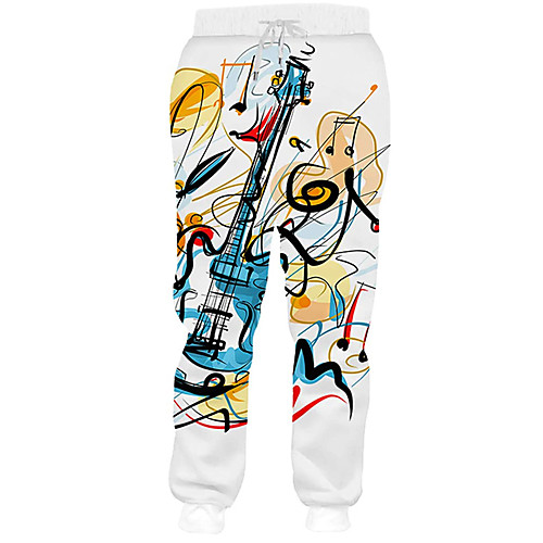 

Men's Casual Athleisure Daily Sports Jogger Pants Sweatpants Pants Abstract Guitar Full Length 3D Print Drawstring Pocket White
