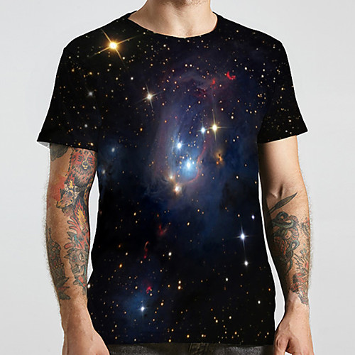 

Men's Unisex Tee T shirt Shirt 3D Print Galaxy Graphic Prints Plus Size Print Short Sleeve Casual Tops Basic Designer Big and Tall Round Neck Black / Summer