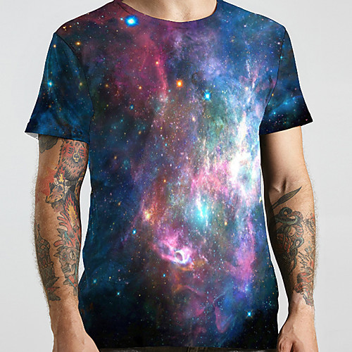 

Men's Unisex Tee T shirt 3D Print Galaxy Graphic Prints Plus Size Print Short Sleeve Casual Tops Basic Designer Big and Tall Rainbow