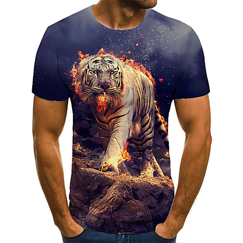 

Men's Unisex Tee T shirt Shirt 3D Print Graphic Prints Tiger Animal Plus Size Print Short Sleeve Casual Tops Basic Fashion Designer Big and Tall Round Neck Blue