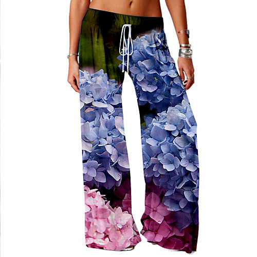

Women's Basic Soft Comfort Daily Home Chinos Pants Graphic Flower / Floral Full Length Elastic Drawstring Design Print Fuchsia