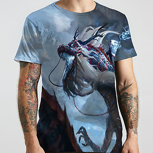 

Men's Unisex Tee T shirt Shirt 3D Print Dragon Graphic Prints Animal Plus Size Print Short Sleeve Casual Tops Basic Designer Big and Tall Round Neck Blue / Summer