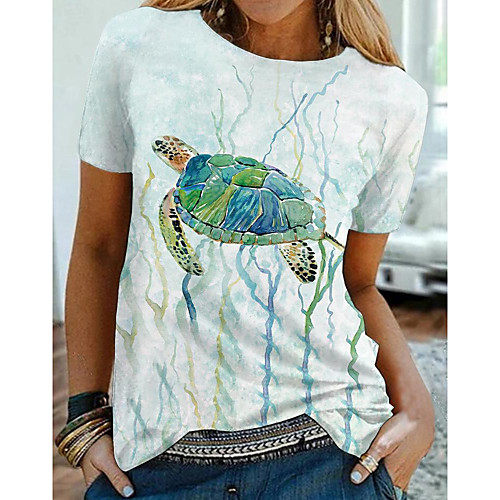 

Women's Painting T shirt Graphic Print Round Neck Basic Tops Green