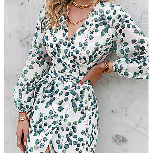 

Women's Sheath Dress Short Mini Dress Blue Long Sleeve Polka Dot Split Zipper Print Fall Spring V Neck Sexy Boho Holiday Puff Sleeve Slim 2021 S M L XL XXL
