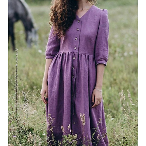 

amazon ebay independent station wish european and american retro solid color cotton and linen fashion dress