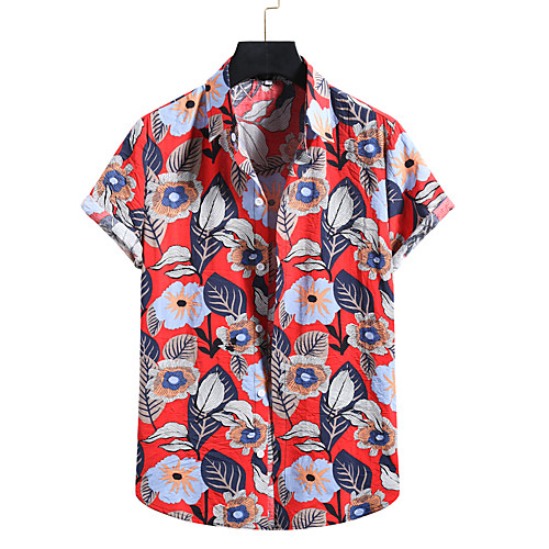 

Men's Shirt Graphic Short Sleeve Casual Tops White Blue Red