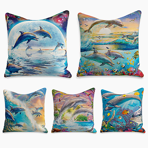 

Cushion Cover 5PC Faux Linen Soft Decorative Square Throw Pillow Cover Cushion Case Pillowcase for Sofa Bedroom 45 x 45 cm (18 x 18 Inch) Superior Quality Machine Washable Dolphin