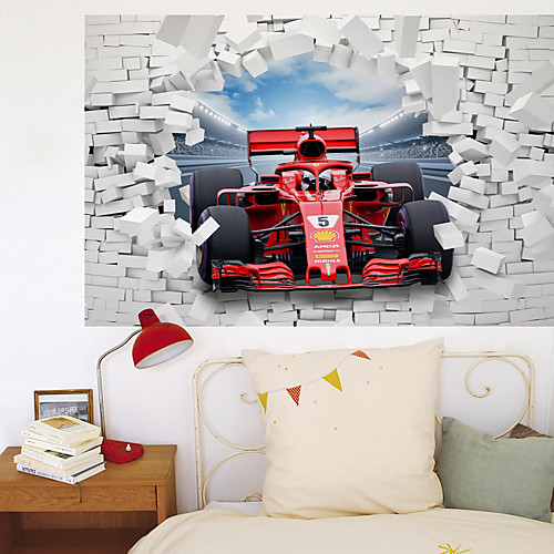 

3D Broken Wall Formula Car Home Hallway Background Decoration Can Be Removed Stickers