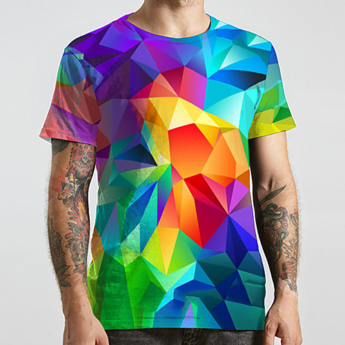 

Men's Unisex Tee T shirt 3D Print Color Block Graphic Prints Geometry Plus Size Print Short Sleeve Casual Tops Fashion Designer Big and Tall Rainbow