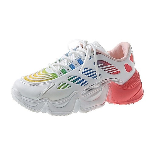 

Women's Trainers Athletic Shoes Dad Shoes Fantasy Shoes Flat Heel Round Toe PU Lace-up Yellow Black Pink