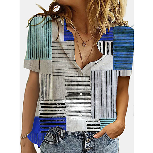 

Women's Blouse Shirt Striped Print Shirt Collar Basic Streetwear Tops Blue Yellow