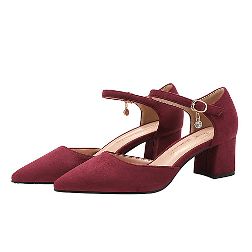 

Women's Sandals Chunky Heel Pointed Toe Suede Rhinestone Solid Colored Black Burgundy Light Pink