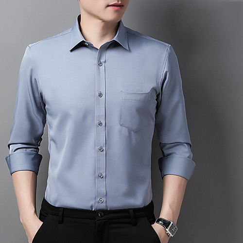 

Men's Shirt Solid Colored Button-Down Long Sleeve Casual Tops Business Formal Casual Blue Purple Blushing Pink / Work