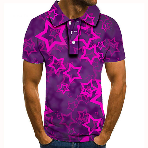

Men's Golf Shirt Tennis Shirt 3D Print Graphic Prints Star Button-Down Short Sleeve Street Tops Casual Fashion Cool Purple / Sports