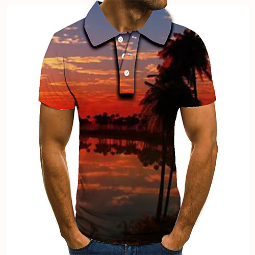 

Men's Golf Shirt 3D Print Scenery Graphic Prints Button-Down Short Sleeve Street Tops Casual Fashion Cool Red / Sports