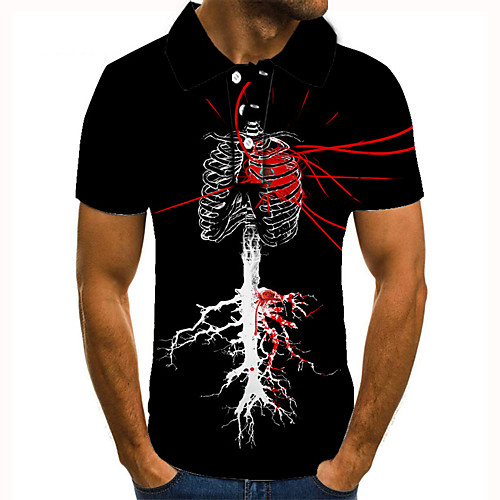 

Men's Golf Shirt 3D Print Graphic Prints Skeleton Button-Down Short Sleeve Street Tops Casual Fashion Cool Black / Sports