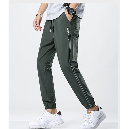 

Men's Chino Chinos Pants Patchwork Ankle-Length Black Army Green