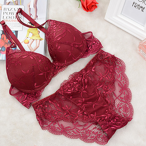 

Women's Bra & Panty Set Underwire Bra 3/4 Cup Lace Sexy Blue