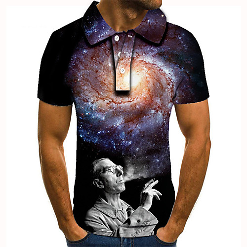 

Men's Golf Shirt Tennis Shirt 3D Print Graphic Prints Portrait Starry Sky Button-Down Short Sleeve Street Tops Casual Fashion Cool Black / Sports