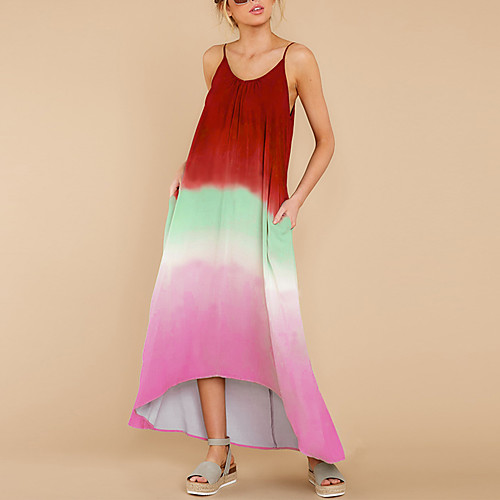 

LITB Basic Women's Fradient Backless Dress Maxi Long Bottoms Beach For Summer Cold Shoulder Sexy Tie Dye Wear