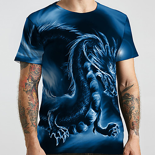 

Men's Unisex Tee T shirt Shirt 3D Print Dragon Graphic Prints Animal Plus Size Print Short Sleeve Casual Tops Basic Designer Big and Tall Round Neck Royal Blue / Summer
