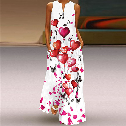 

Women's A Line Dress Maxi long Dress Sleeveless Butterfly Flower LOVE Summer V Neck Casual / Daily Loose 2021 S M L XL XXL XXXL 4XL 5XL