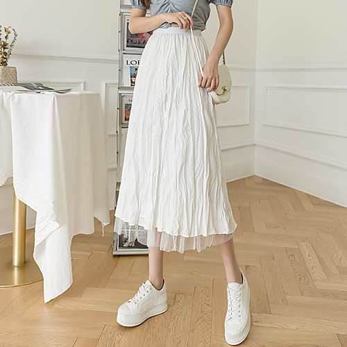

Women's Vacation Going out Casual Streetwear Skirts Solid Colored Ruched Pleated Patchwork White Black