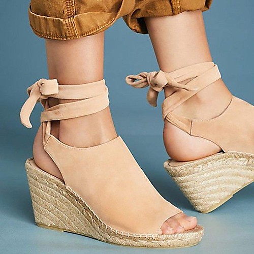 

Women's Heels Wedge Heel Open Toe Suede Solid Colored Black Pink Khaki