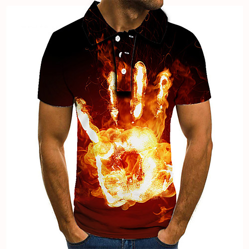 

Men's Golf Shirt Tennis Shirt 3D Print Graphic Prints Flame Hand Button-Down Short Sleeve Street Tops Casual Fashion Cool Black / Sports