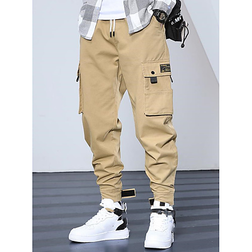 

Men's Cargo Loose Tactical Cargo Pants Solid Colored Full Length Black Khaki Gray
