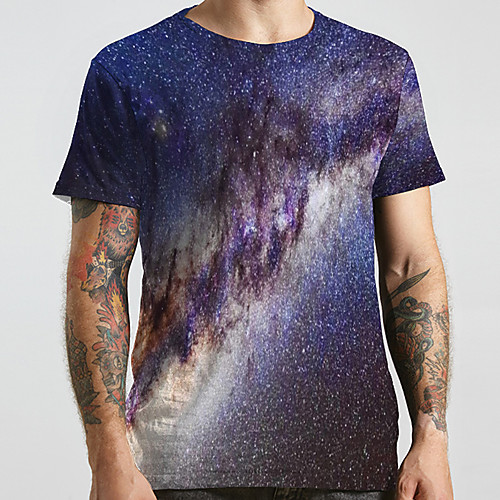 

Men's Unisex Tee T shirt 3D Print Galaxy Graphic Prints Plus Size Print Short Sleeve Casual Tops Basic Designer Big and Tall Purple