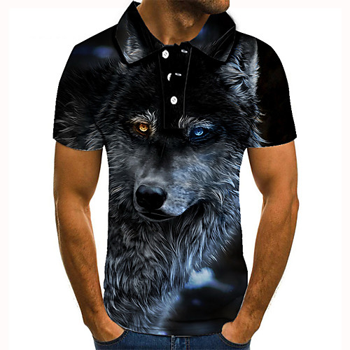 

Men's Golf Shirt Tennis Shirt 3D Print Wolf Animal Button-Down Short Sleeve Street Tops Casual Fashion Cool Black / Sports