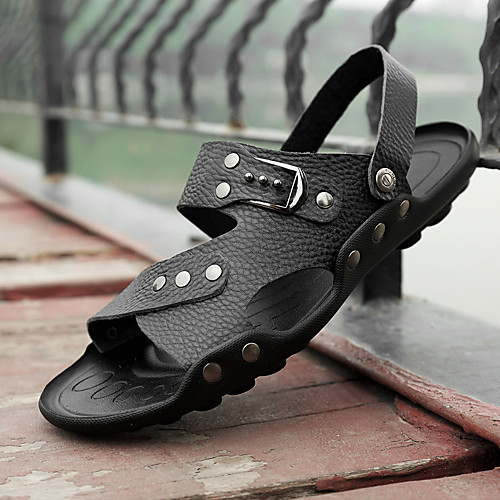 

Men's Sandals Beach Daily Water Shoes PU Breathable Non-slipping Wear Proof Light Brown Dark Brown Black Summer