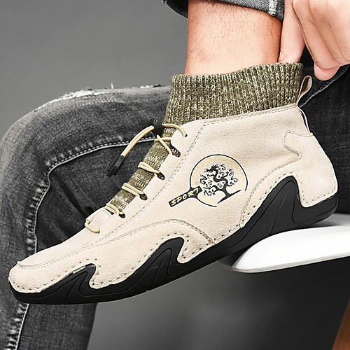 

Men's Sneakers Sporty Casual Athletic Outdoor Running Shoes Walking Shoes Nappa Leather Cowhide Breathable Handmade Non-slipping Booties / Ankle Boots Black Beige Gray Spring Summer