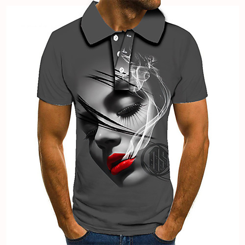 

Men's Golf Shirt 3D Print Graphic Prints Portrait Button-Down Short Sleeve Street Tops Casual Fashion Cool Gray / Sports